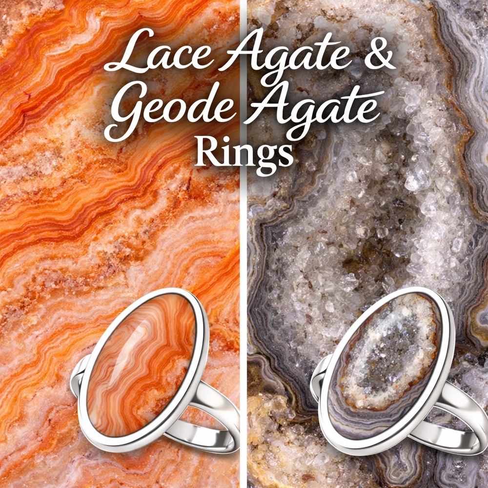 Lace agate or geode agate rings